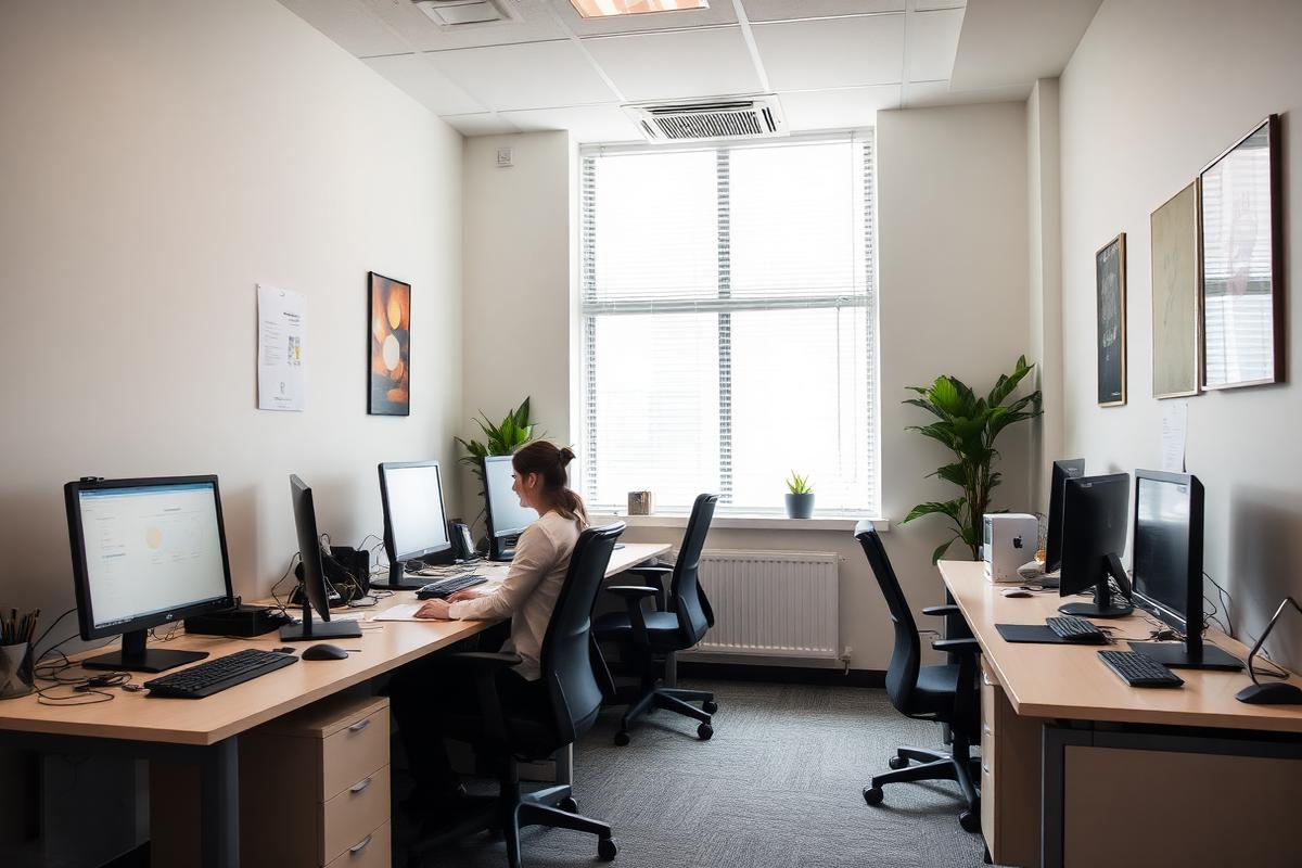 A small branch office with a handful of desktop computers